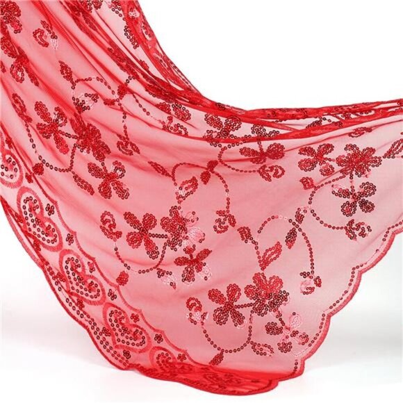 Sequin Floral Shawls Wraps Red - Picture 5 of 6